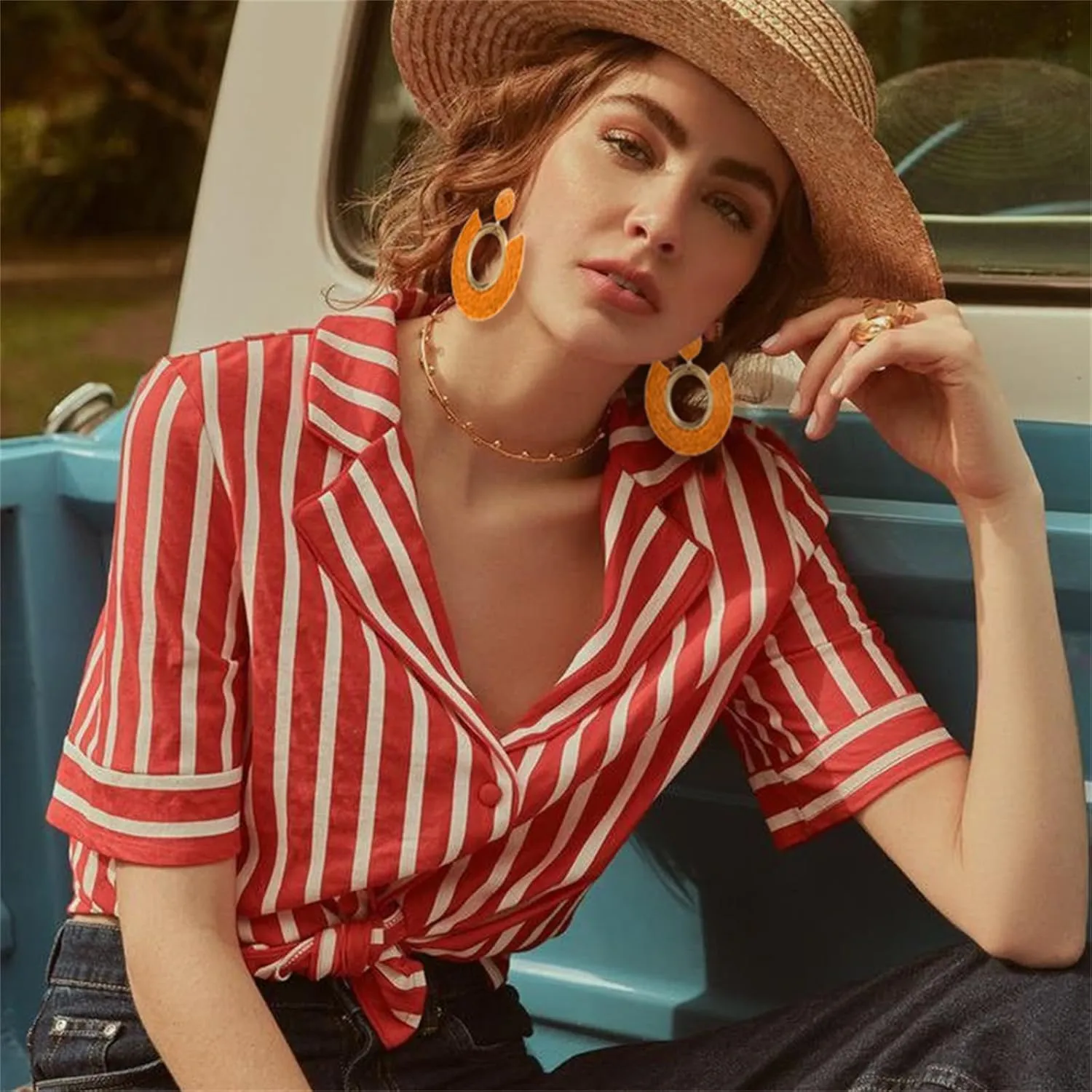 Statement Raffia Earrings for Women Handmade Boho Geometric Round Sector Earrings Handmade Straw Wrap EarringsTrendy Summer Beach Vacation Rattan Earrings
