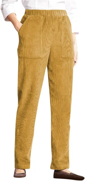 Straight Wide Leg Corduroy Pants Women Business Casual High Waisted Pull On Work Pants Comfy Soft Elastic Waist Pants