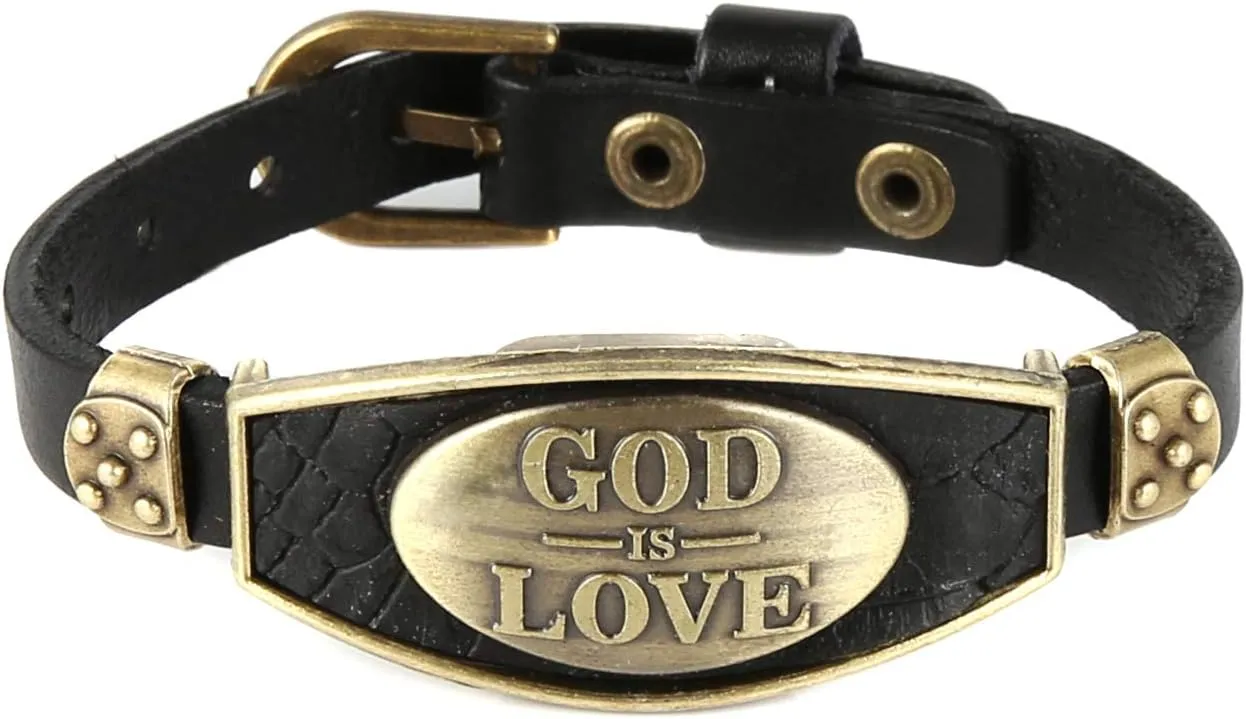STWTR Punk Alloy Leather Bracelet Men's Fashion Personality Bracelet Wristband Adjustable Black