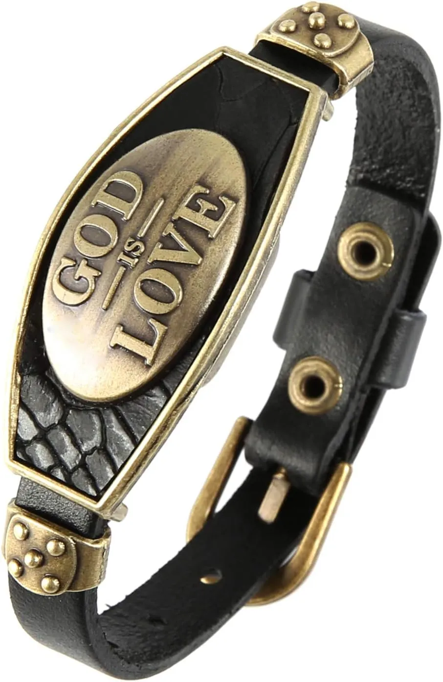 STWTR Punk Alloy Leather Bracelet Men's Fashion Personality Bracelet Wristband Adjustable Black