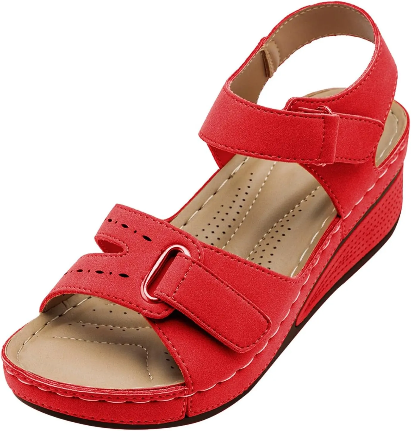 SuanlaTDS Womens Sandals Wedges with Arch Support Adjustable Ankle Strap Open Toe Platform Orthopedic Sandals Summer Wedges Low Heels Comfortable Casual Outdoor Walking Shoes