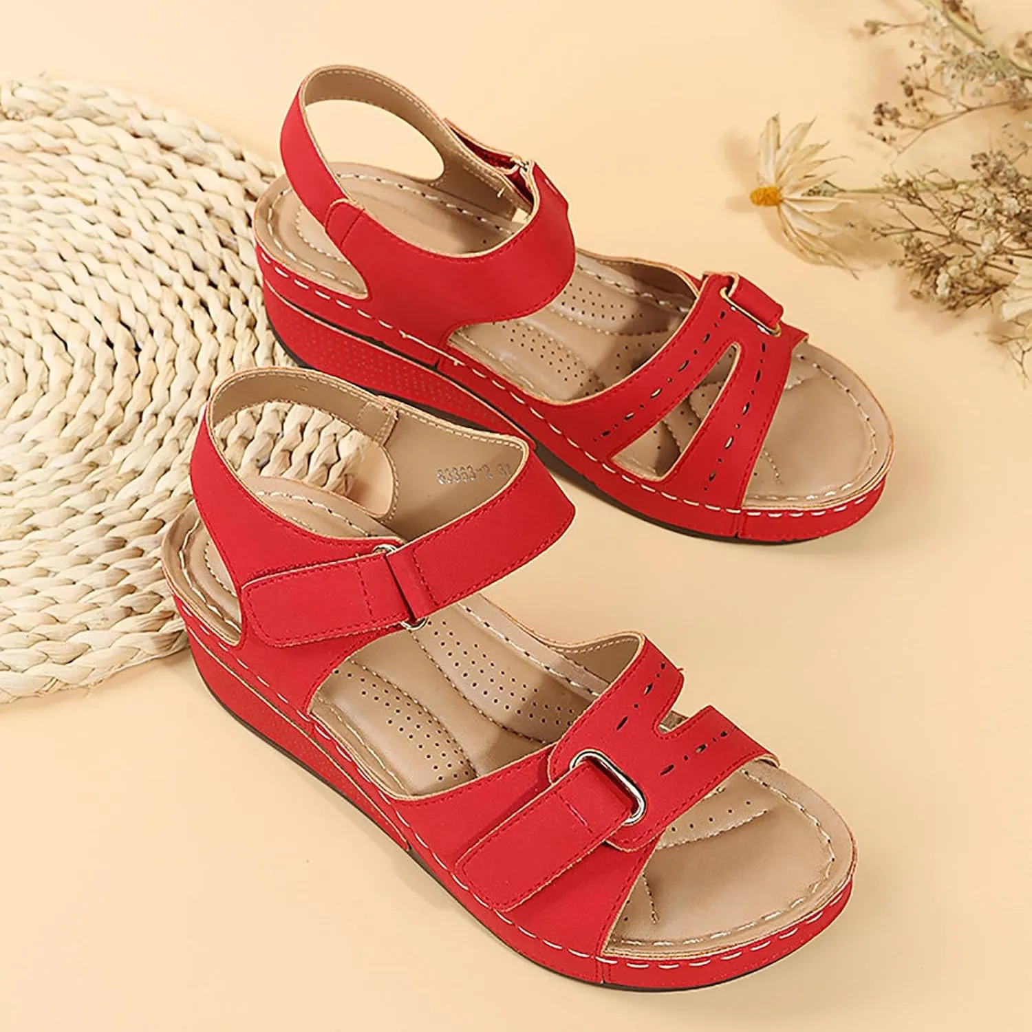 SuanlaTDS Womens Sandals Wedges with Arch Support Adjustable Ankle Strap Open Toe Platform Orthopedic Sandals Summer Wedges Low Heels Comfortable Casual Outdoor Walking Shoes