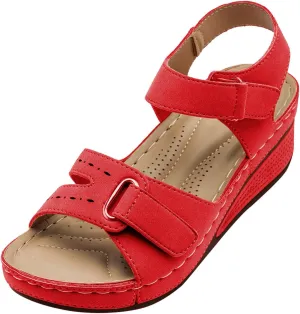 SuanlaTDS Womens Sandals Wedges with Arch Support Adjustable Ankle Strap Open Toe Platform Orthopedic Sandals Summer Wedges Low Heels Comfortable Casual Outdoor Walking Shoes