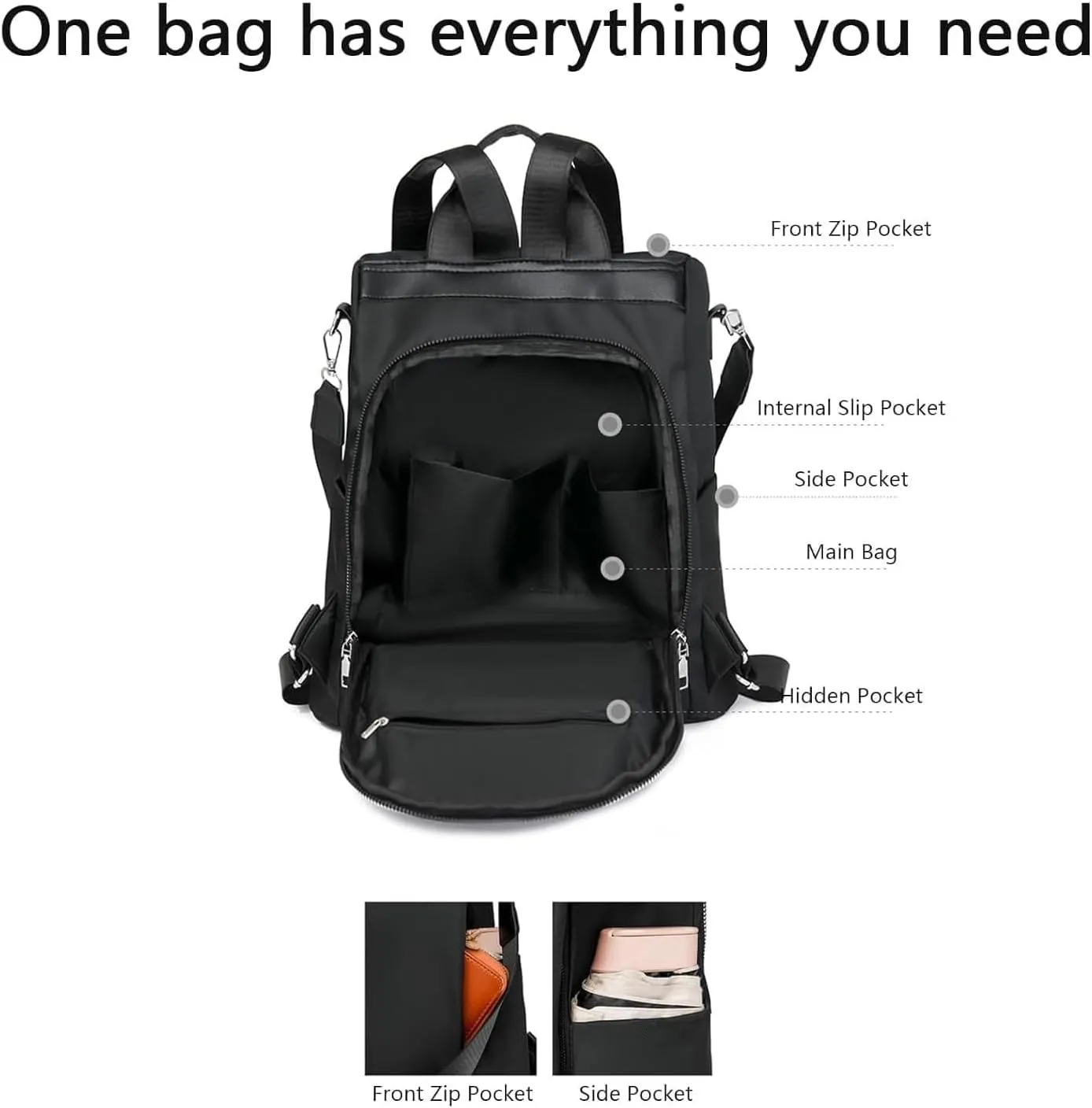 Subscrsidewa Anti-Theft Large Capacity Backpack, Travel Safe Backpack Anti Theft Women, Leisure Shoulder Bag for Women (Black)