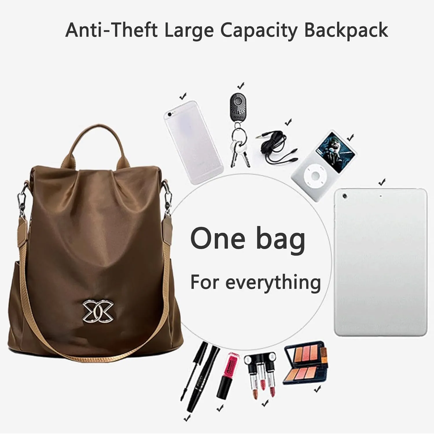 Subscrsidewa Anti-Theft Large Capacity Backpack, Travel Safe Backpack Anti Theft Women, Leisure Shoulder Bag for Women (Black)