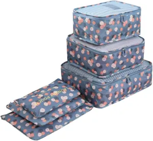 Suitcase Organiser Bags, Packing Cubes for Suitcase Travel Luggage Waterproof Bag Cosmetics Toiletries Bag Blue Flowers 6PCS