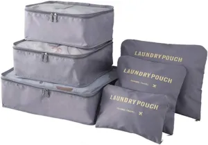 Suitcase Organiser Bags, Packing Cubes for Suitcase Travel Luggage Waterproof Bag Cosmetics Toiletries Bag Grey 6PCS
