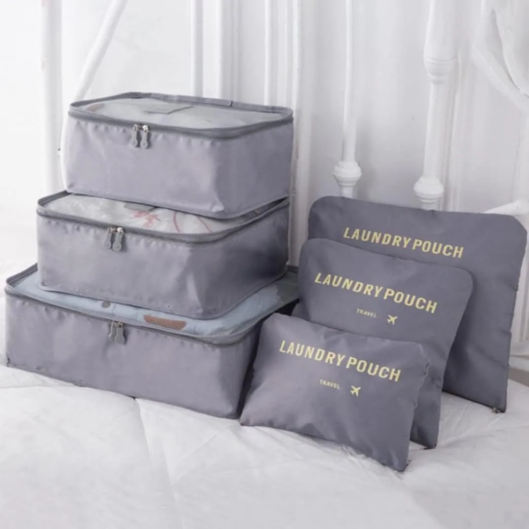 Suitcase Organiser Bags, Packing Cubes for Suitcase Travel Luggage Waterproof Bag Cosmetics Toiletries Bag Grey 6PCS