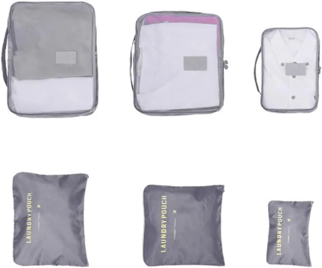 Suitcase Organiser Bags, Packing Cubes for Suitcase Travel Luggage Waterproof Bag Cosmetics Toiletries Bag Grey 6PCS