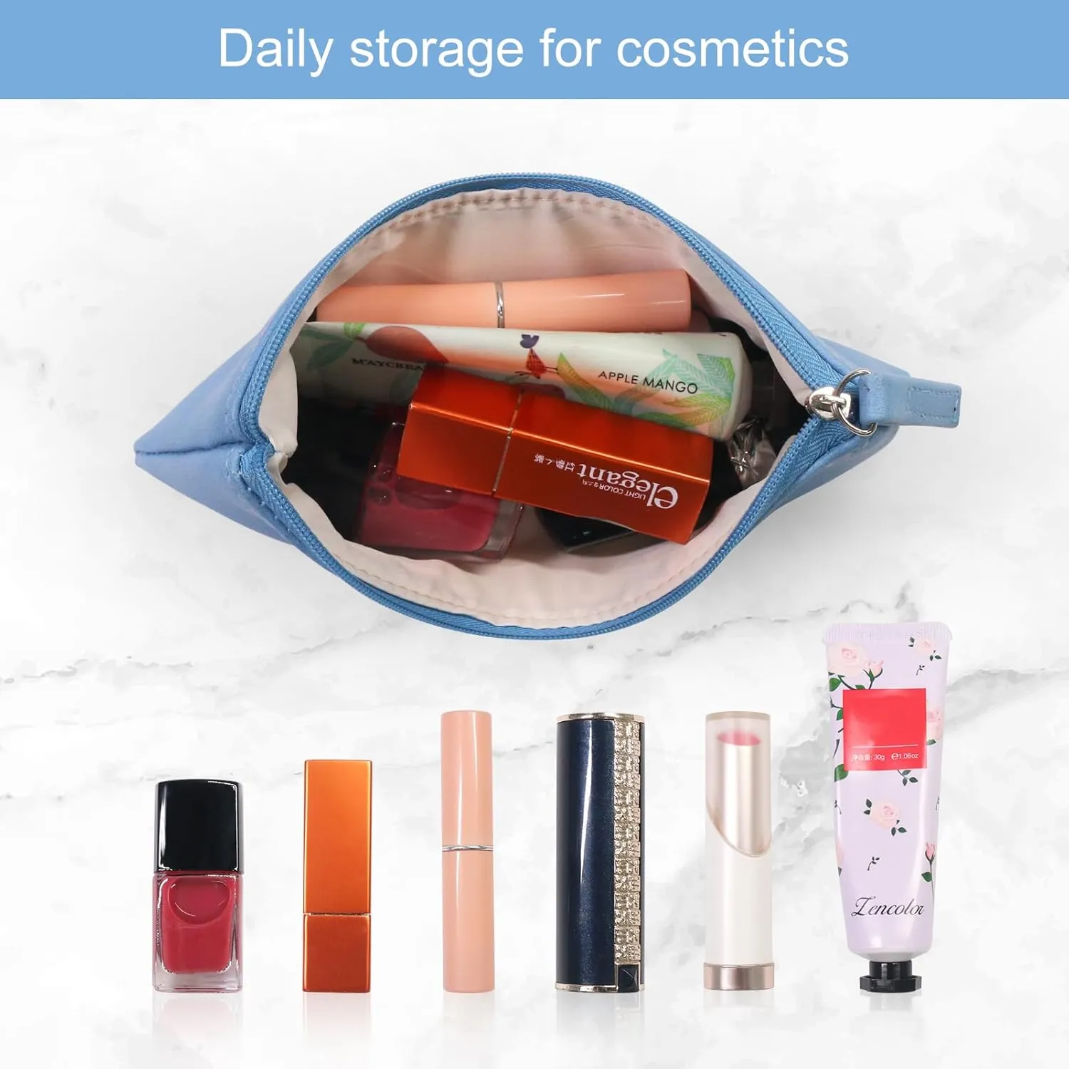 SumDirect PU Leather Cosmetic Pencil Bags - Small Soft Makeup Pouch with Zipper, Pencil Pouch Case Simple Comestic Organizer