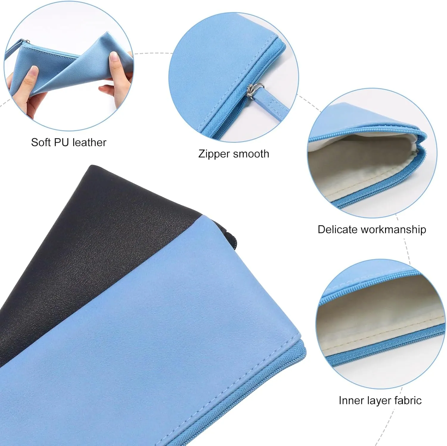 SumDirect PU Leather Cosmetic Pencil Bags - Small Soft Makeup Pouch with Zipper, Pencil Pouch Case Simple Comestic Organizer