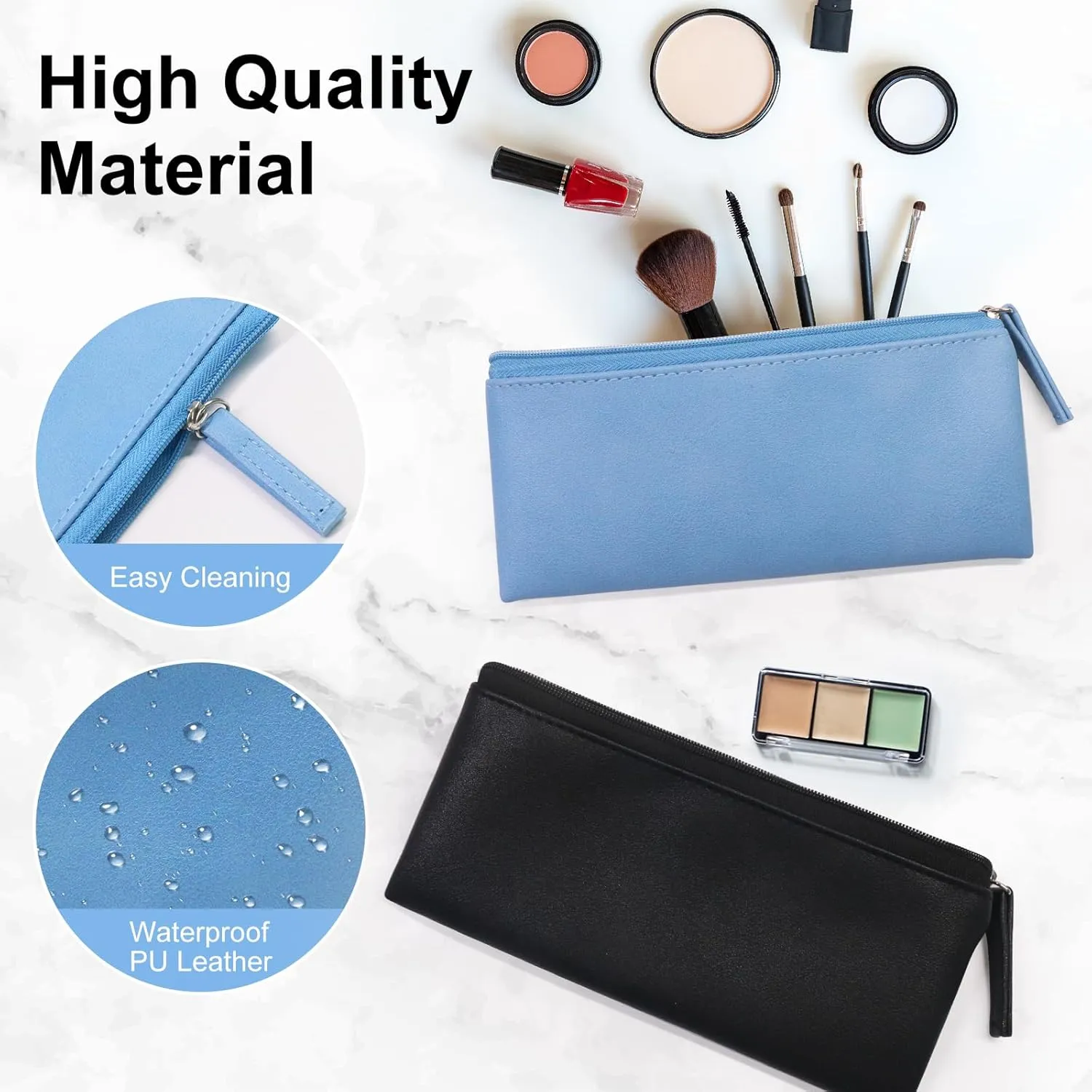 SumDirect PU Leather Cosmetic Pencil Bags - Small Soft Makeup Pouch with Zipper, Pencil Pouch Case Simple Comestic Organizer