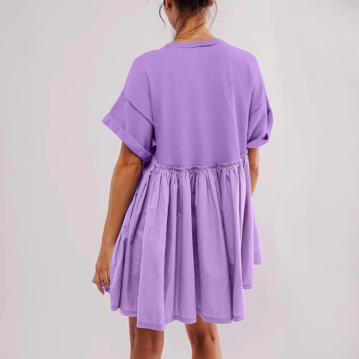 Summer Babydoll Dresses for Women Mini Casual Dress Dressy Short Sleeve Tops Patchwork Ruffle Dress, Small