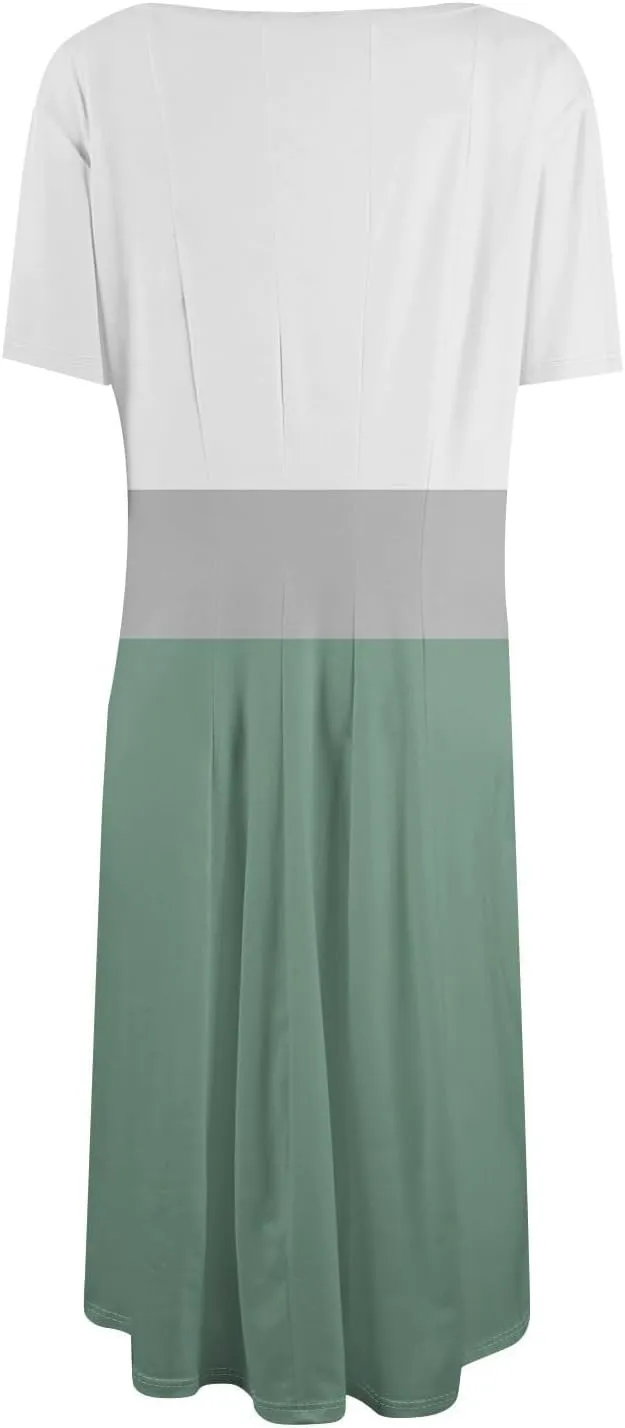 Summer Dresses for Women 2025 Elegant Short Sleeve Crewneck Flowy Midi Dress Casual Pleated Plus Size Beach Sundress