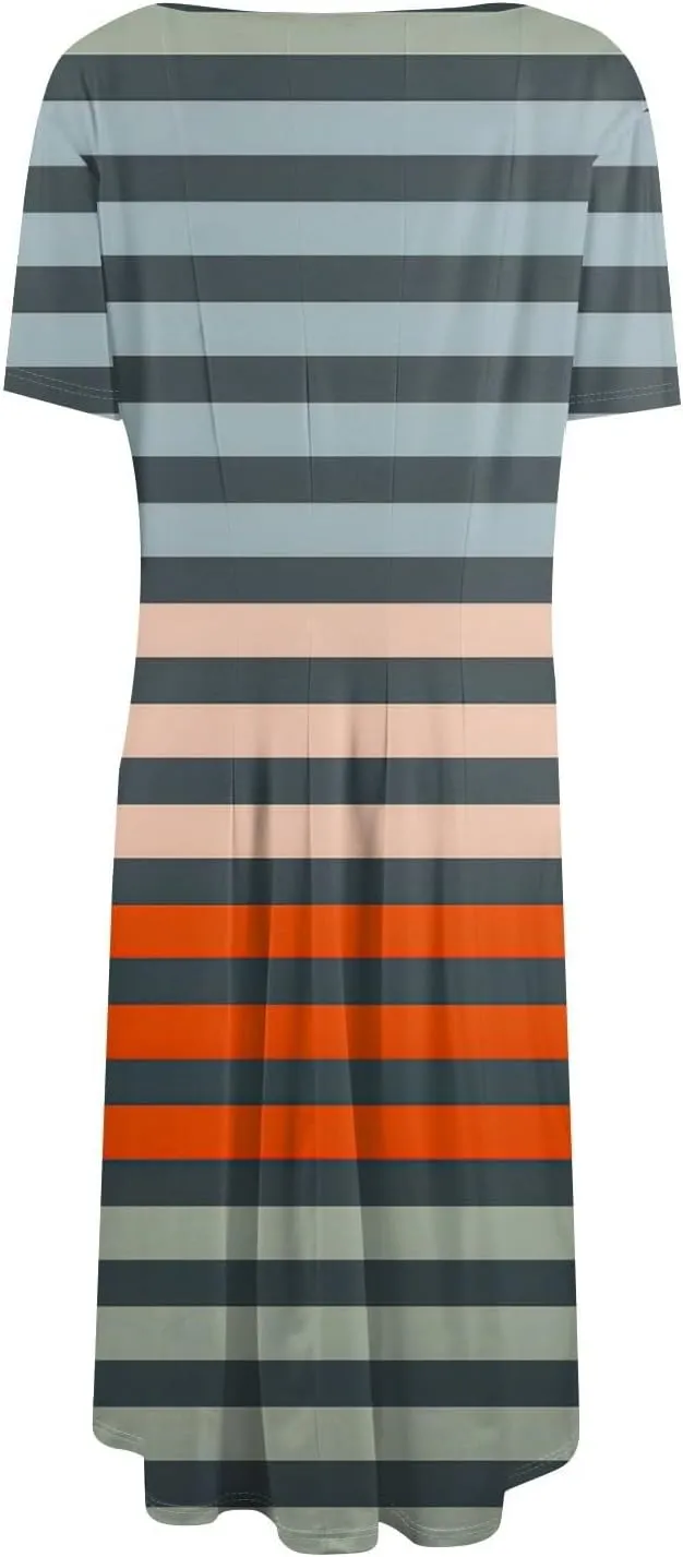 Summer Dresses for Women 2025 Elegant Short Sleeve Crewneck Flowy Midi Dress Casual Pleated Plus Size Beach Sundress