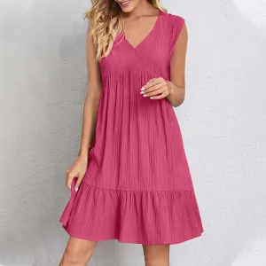 Summer Dresses for Women 2025 Sleeveless V-Neck Flowy Midi Sundresses Layered A-Line Boho Beach Vacation Dress