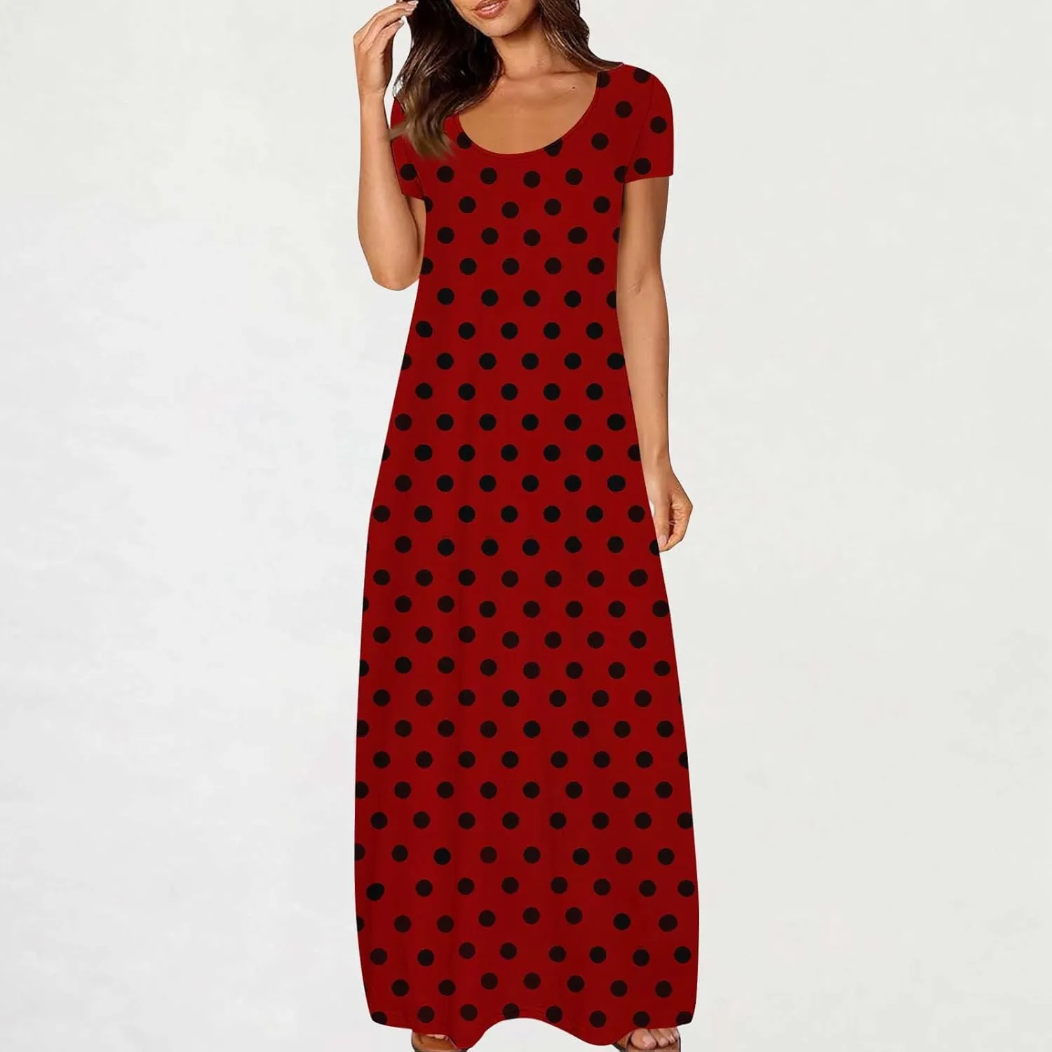Summer Dresses for Women 2025 Trendy Boho Polkadot Print Cap Sleeve Round-Neck Plus Size Maxi Dress Beach Sundress