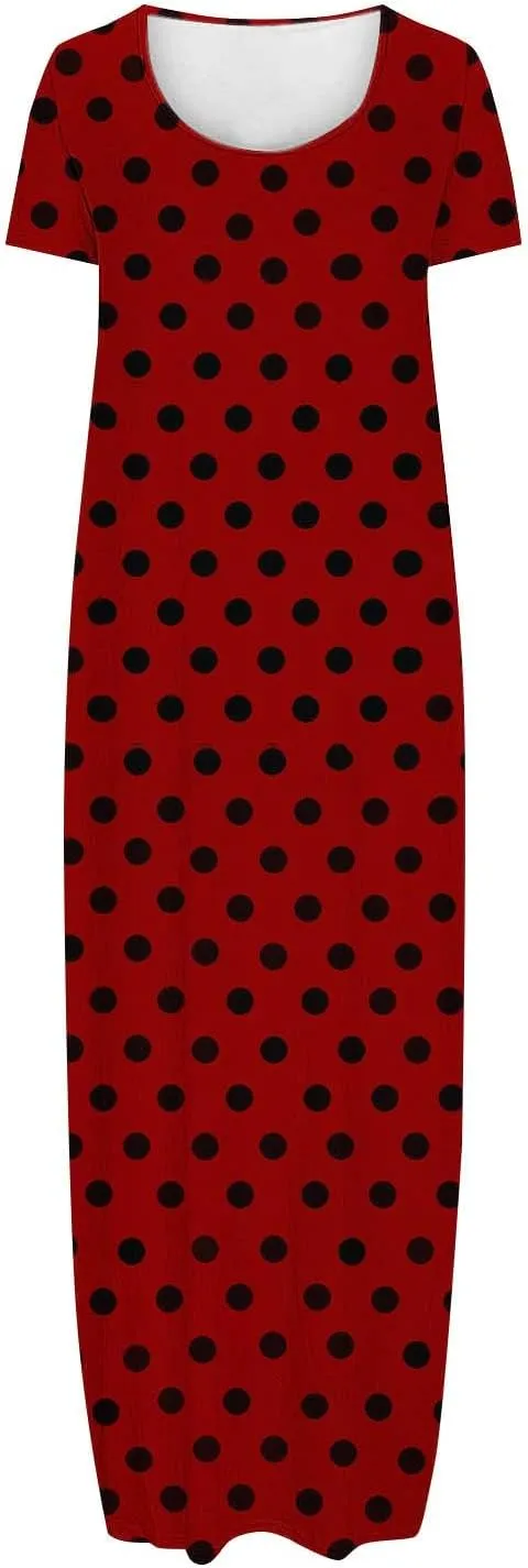 Summer Dresses for Women 2025 Trendy Boho Polkadot Print Cap Sleeve Round-Neck Plus Size Maxi Dress Beach Sundress