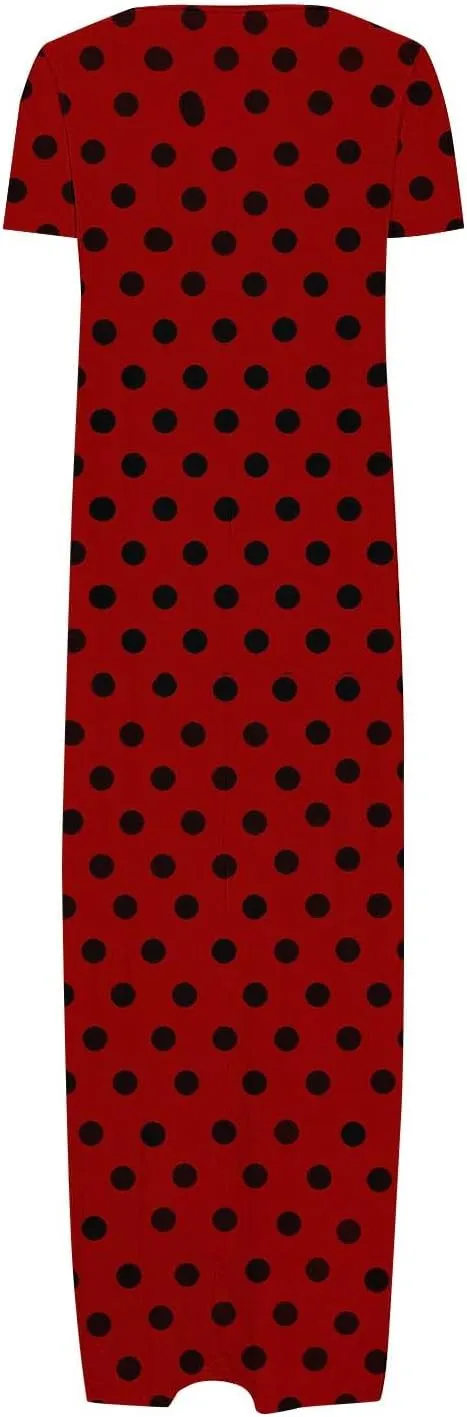 Summer Dresses for Women 2025 Trendy Boho Polkadot Print Cap Sleeve Round-Neck Plus Size Maxi Dress Beach Sundress