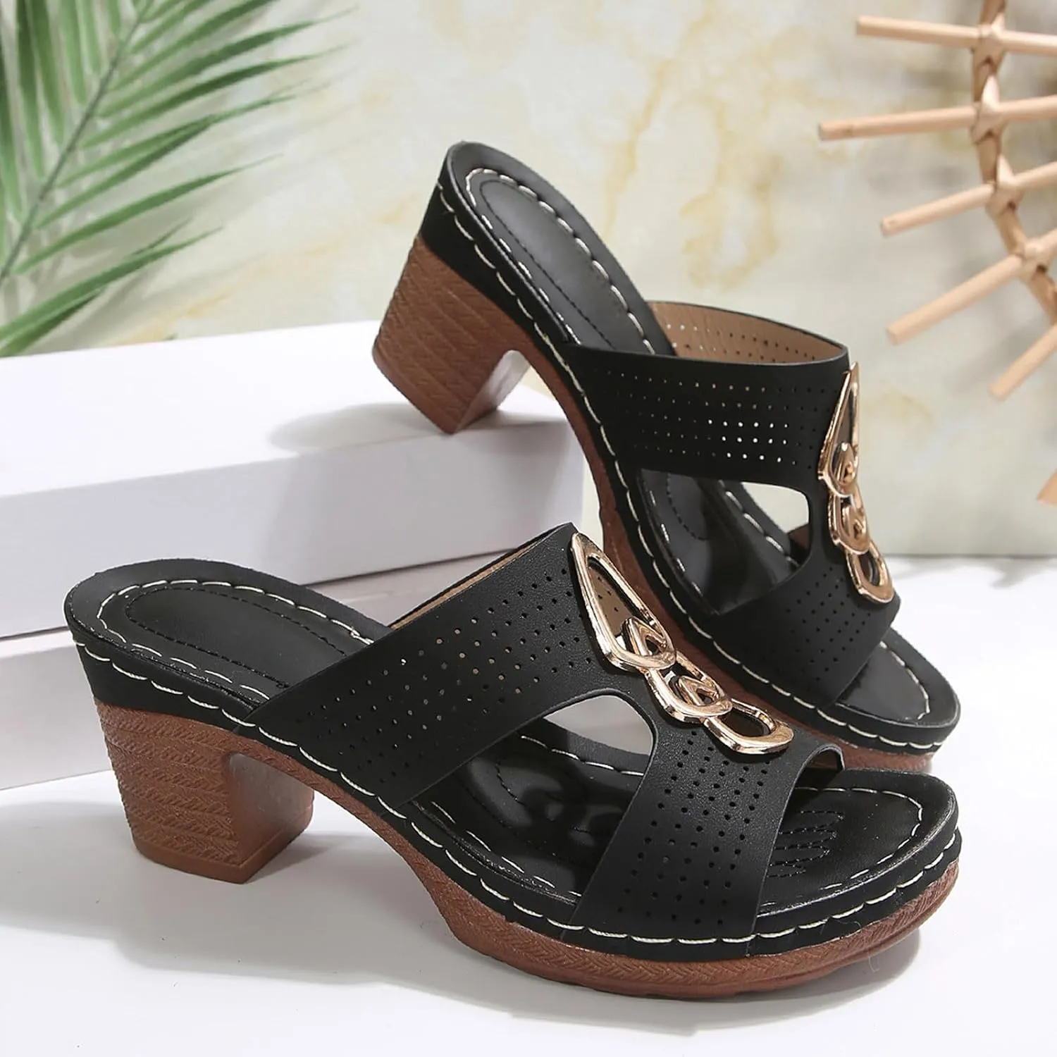 Summer Sandals For Women 2025 Dressy Wedge Womens Heels Slide On Block Chunky Platform High Heels Open Toe Shoes