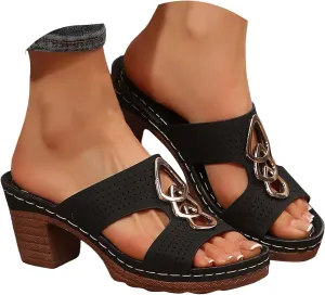 Summer Sandals For Women 2025 Dressy Wedge Womens Heels Slide On Block Chunky Platform High Heels Open Toe Shoes