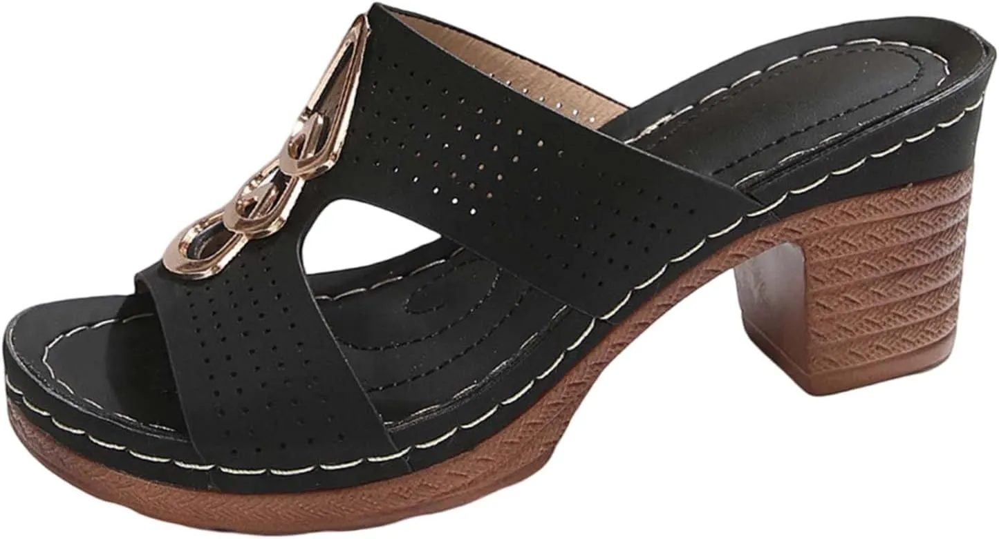 Summer Sandals For Women 2025 Dressy Wedge Womens Heels Slide On Block Chunky Platform High Heels Open Toe Shoes