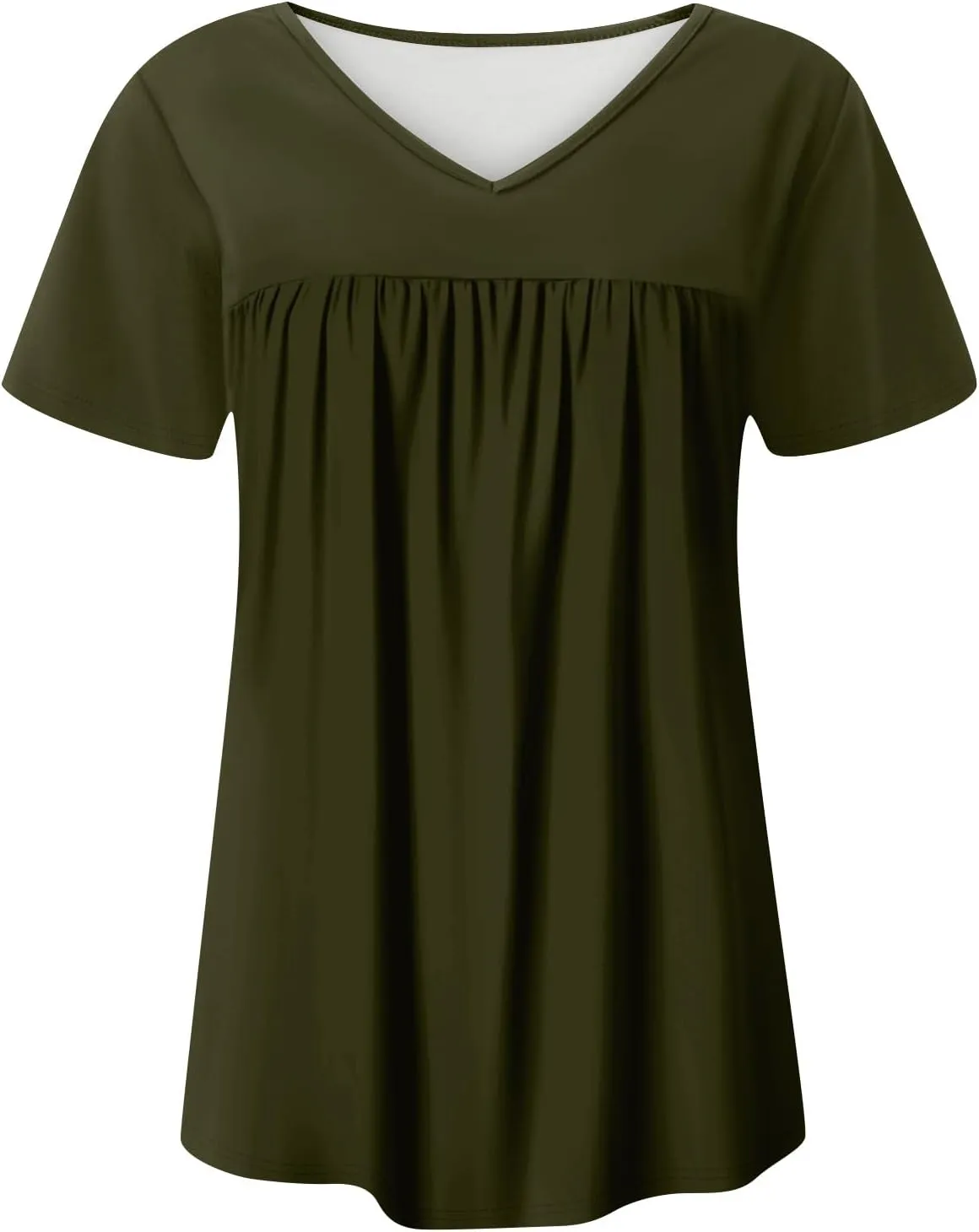 Summer Tops for Women 2025 Trendy V Neck Short Sleeve Pleated Front Shirts Dressy Casual Blouses Loose Fit Tunics