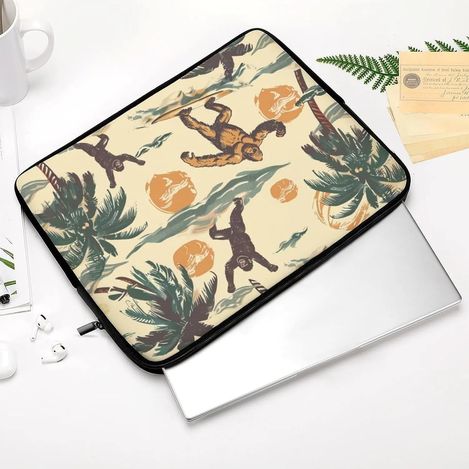 Surfing Bigfoot Monkeys Personalized Laptop Bag Business Casual Laptop Cases Slim Computer Bag Briefcase