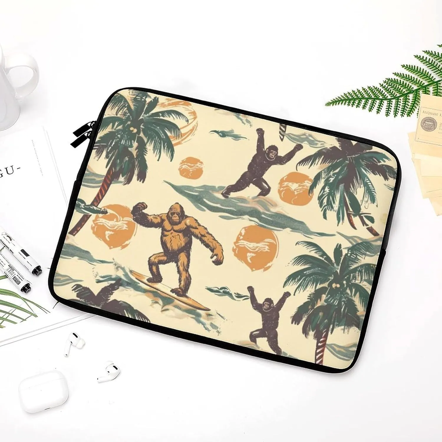 Surfing Bigfoot Monkeys Personalized Laptop Bag Business Casual Laptop Cases Slim Computer Bag Briefcase