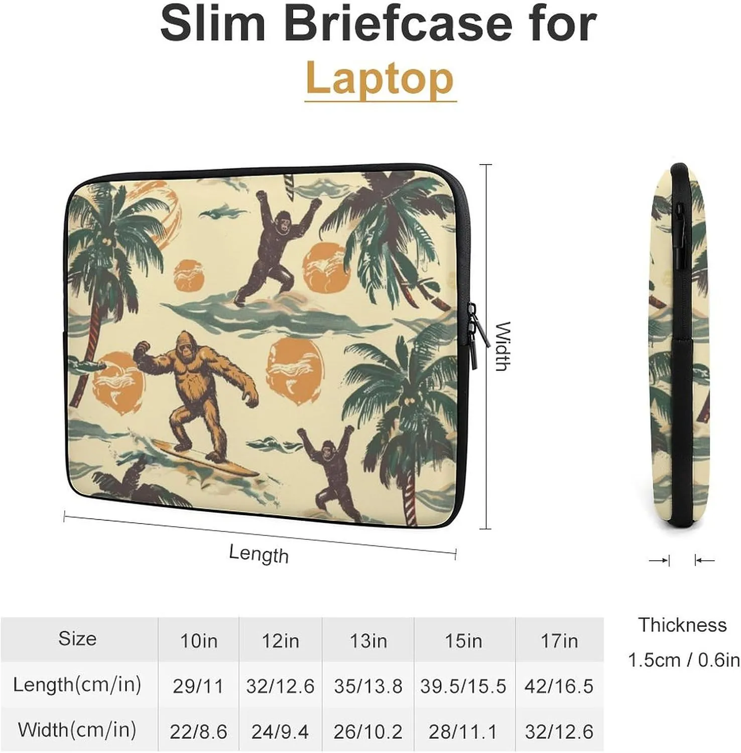 Surfing Bigfoot Monkeys Personalized Laptop Bag Business Casual Laptop Cases Slim Computer Bag Briefcase