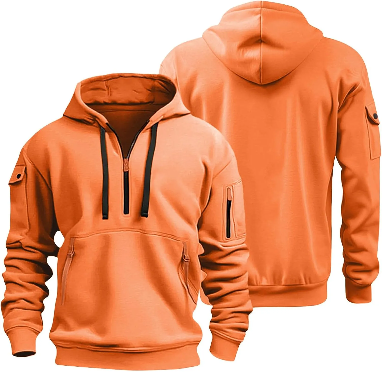 Sweatshirt Mens 1/4 Zip Vintage Basic Military Drawstring Mens Sweatshirt Lightweight Comfort Hoodie with Pockets
