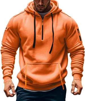 Sweatshirt Mens 1/4 Zip Vintage Basic Military Drawstring Mens Sweatshirt Lightweight Comfort Hoodie with Pockets