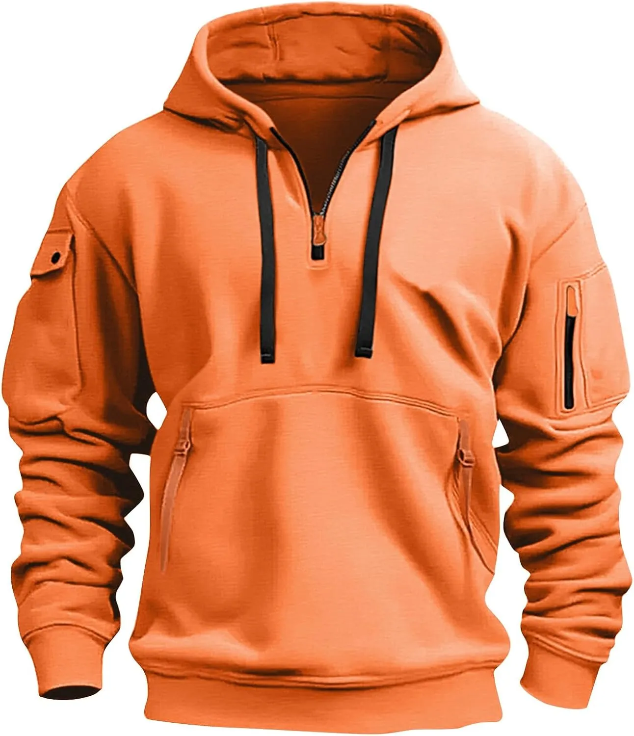 Sweatshirt Mens 1/4 Zip Vintage Basic Military Drawstring Mens Sweatshirt Lightweight Comfort Hoodie with Pockets