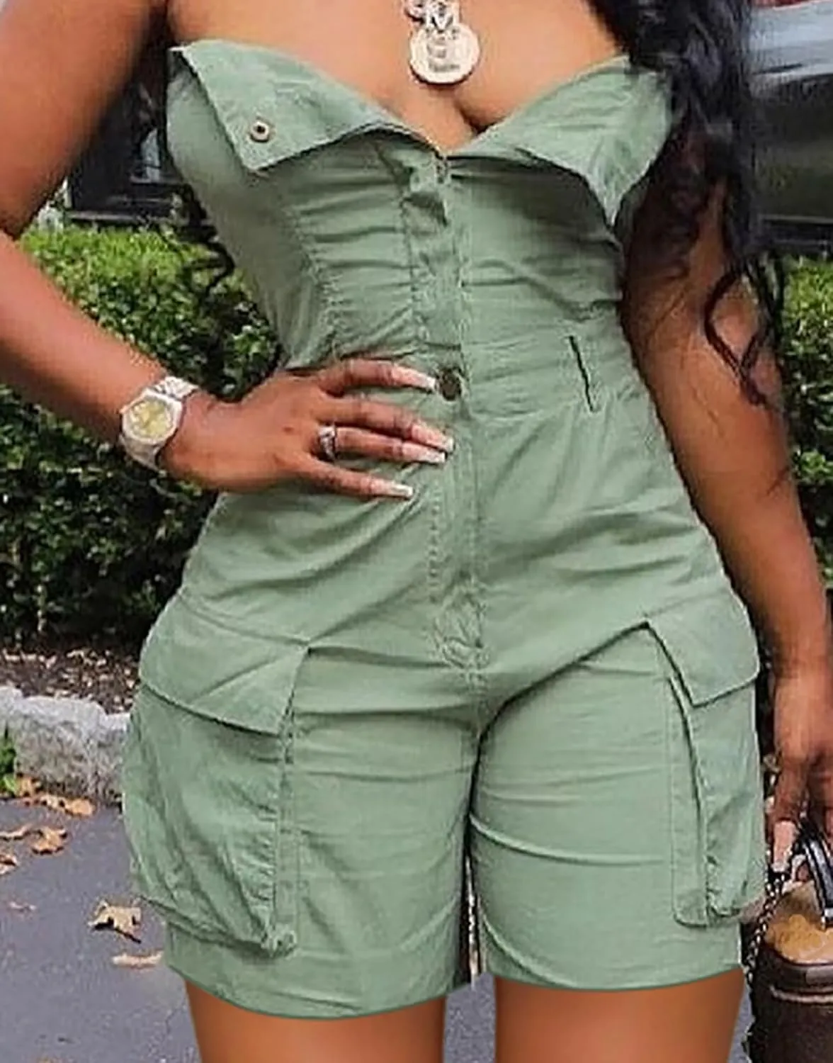 Tbahhir Denim Jumpsuit for Women Sexy Sleeveless Cargo Shorts Jean Rompers Button Down One Piece Outfit with Pockets