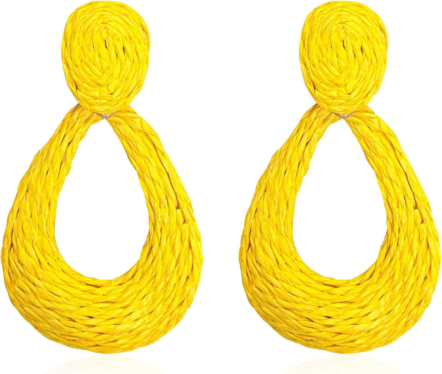 Teardrop Handmade Statement Raffia Earrings Cute Boho Rattan Dangle Earrings Lightweight Straw Wrap Summer Drop Dangling Earrings for Women