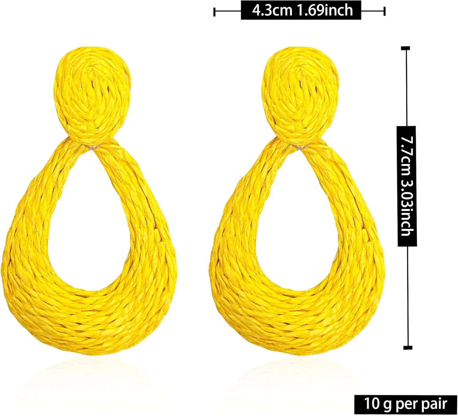 Teardrop Handmade Statement Raffia Earrings Cute Boho Rattan Dangle Earrings Lightweight Straw Wrap Summer Drop Dangling Earrings for Women