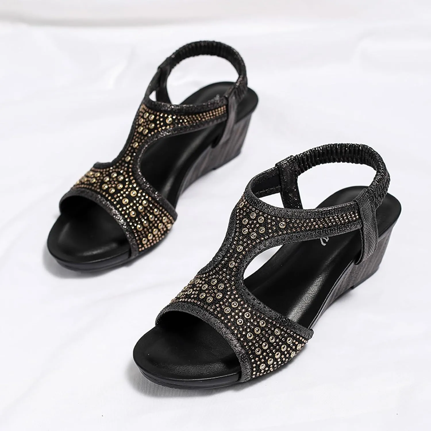 Temperament Thick Bottom Sandals for Women Classic Ankle Strap Wedge Heels Sandal Dress Sandals for Women