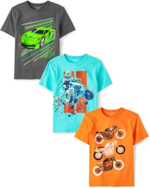 The Children's Place Boys' Vehicle Short Sleeve Graphic T-Shirts, Multipack