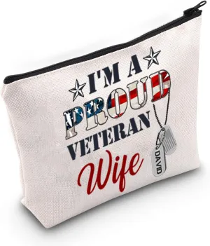 TOBGBE Gift for Military Spouses Veteran Wife Cosmetic Bag Proud Army Wife Appreciation Gift Veterans Day Zipper Pouch Bag (Veteran Wife)