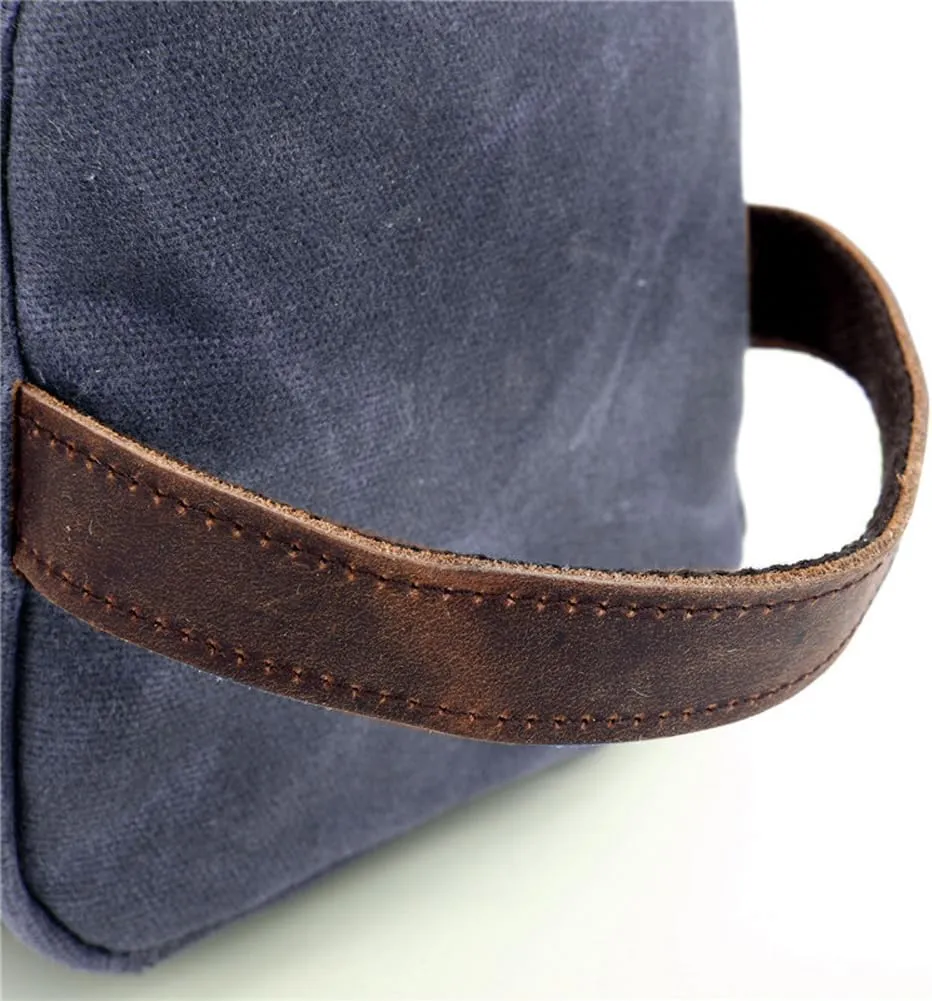 Toiletry Bag For Men Dopp Kit Durable Waxed Cotton Canvas With Leather Handle Toiletry Organizer Water-resistant Shaving Bag for Toiletries (Waxed Canvas, Grey)