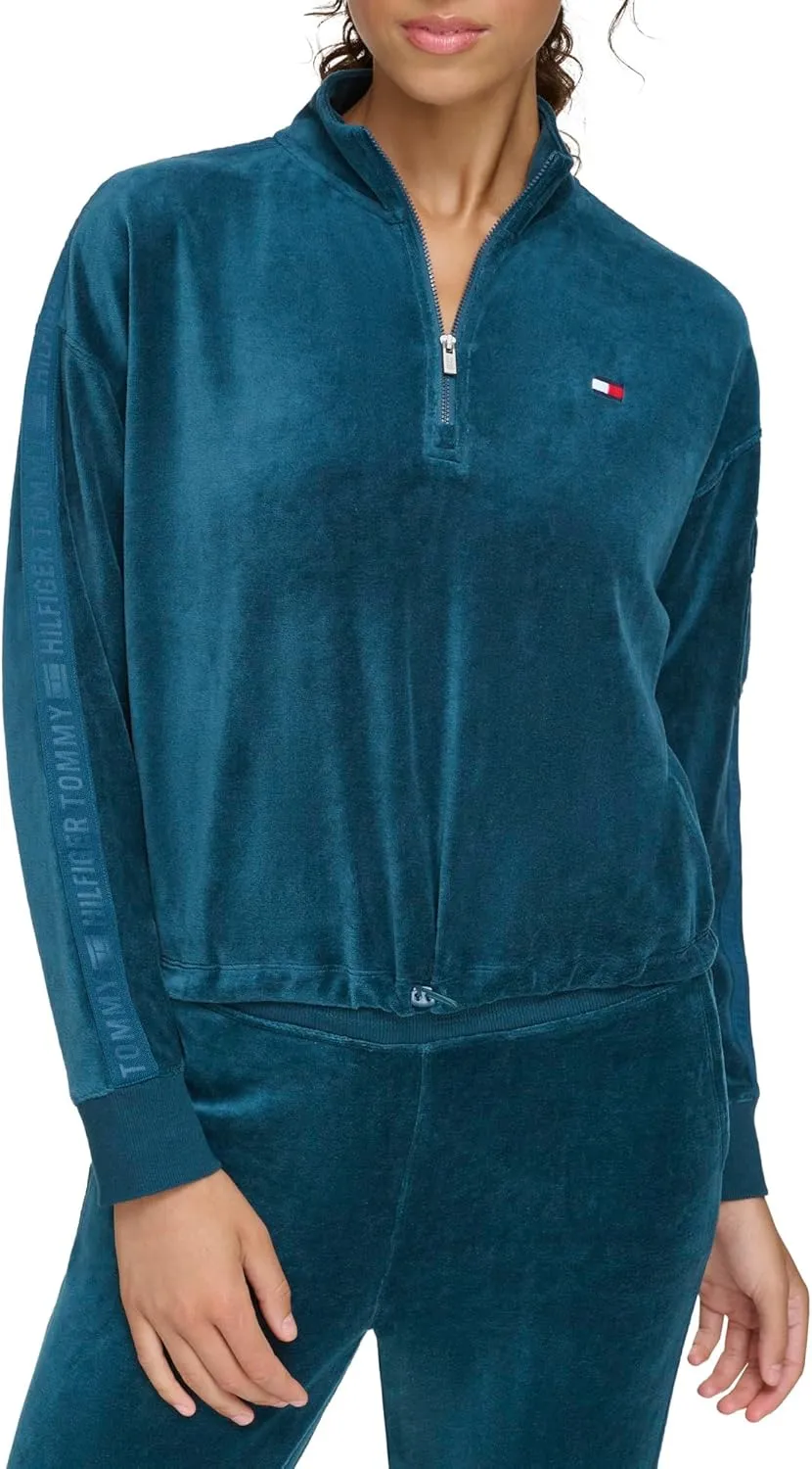 Tommy Hilfiger Womens Cropped Velour Sweatshirt