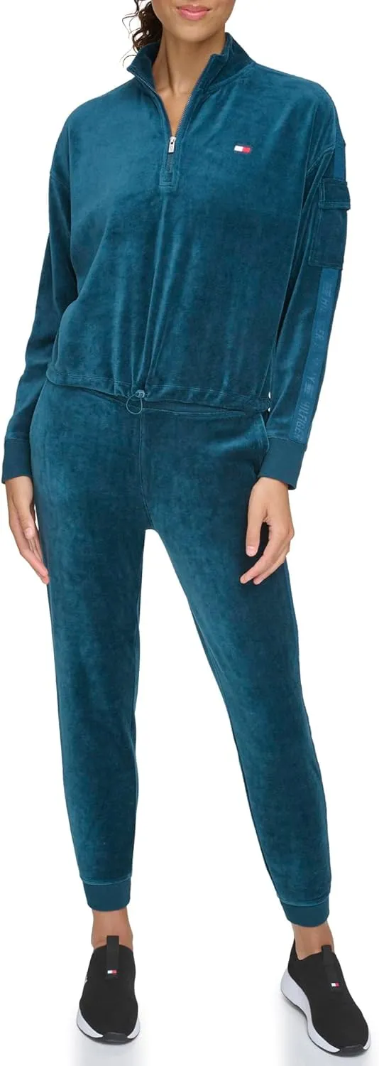 Tommy Hilfiger Womens Cropped Velour Sweatshirt