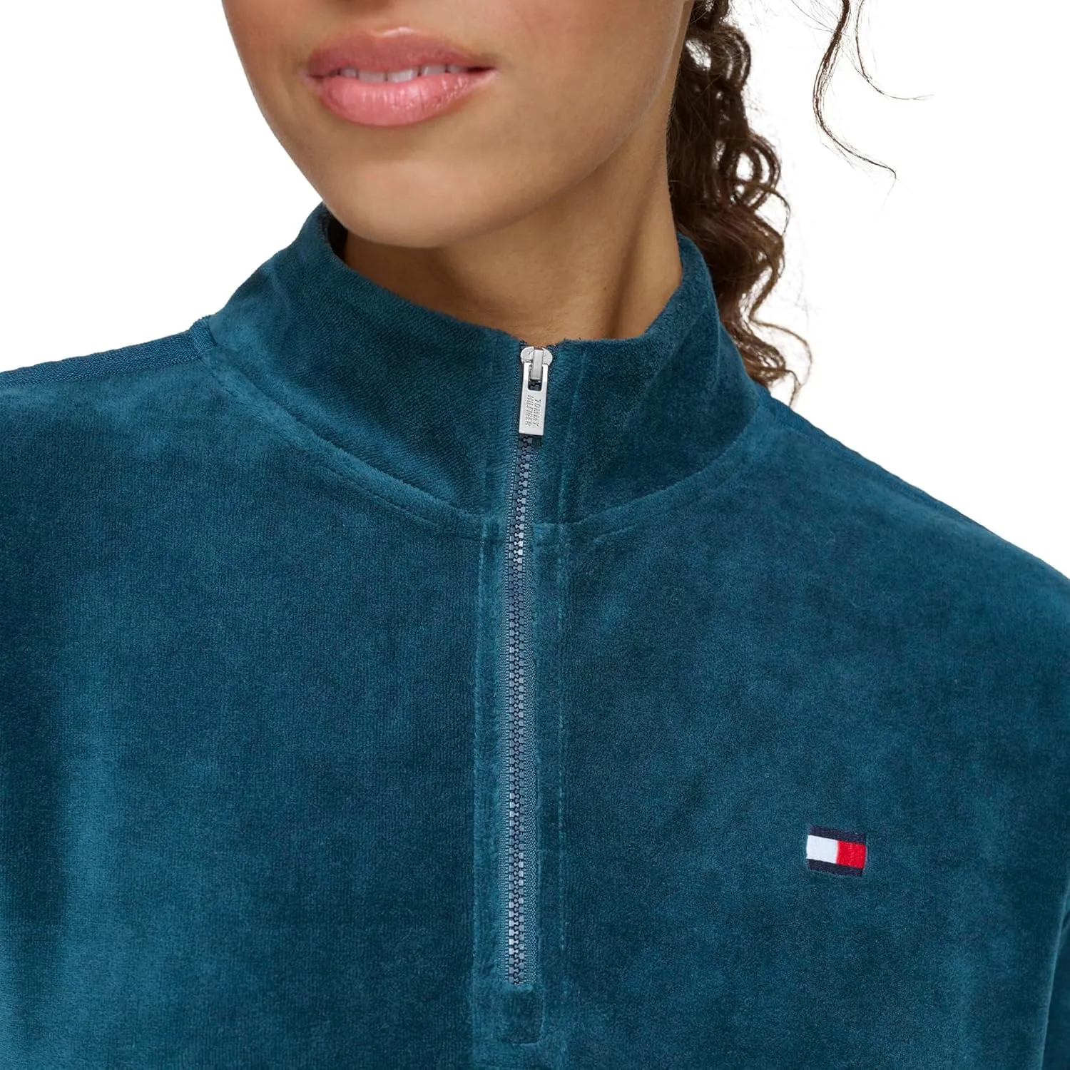 Tommy Hilfiger Womens Cropped Velour Sweatshirt