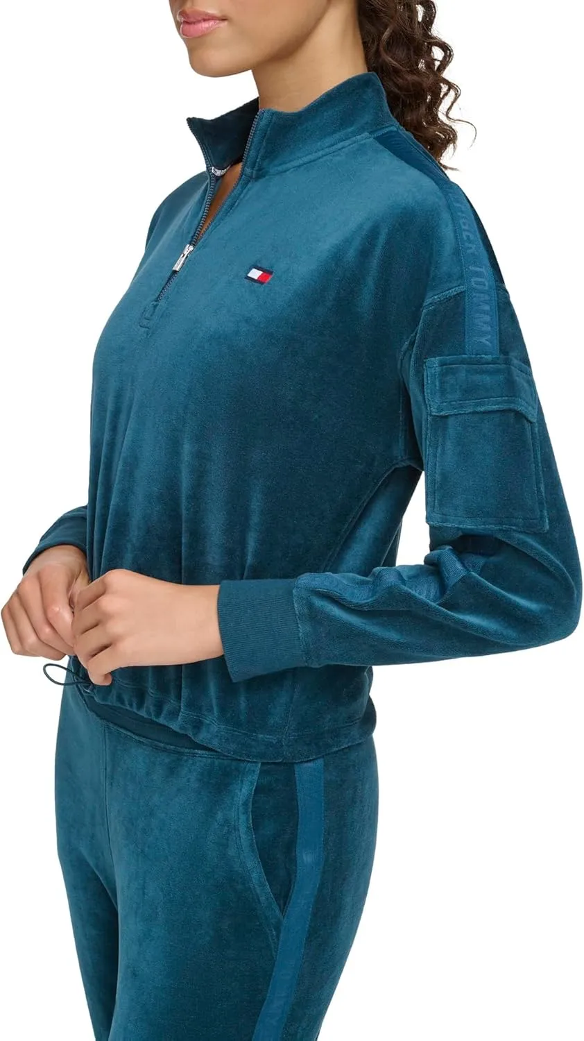 Tommy Hilfiger Womens Cropped Velour Sweatshirt