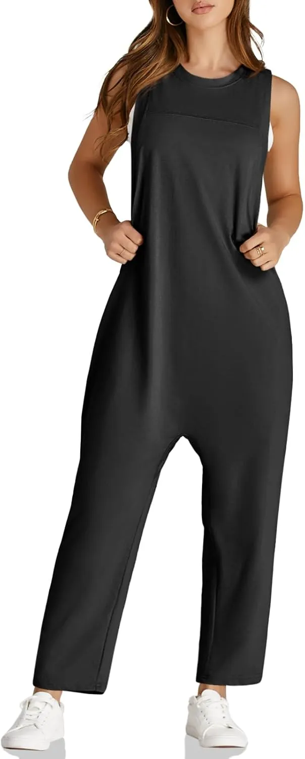 Tongmingyun Womens Casual Jumpsuits Twisted Back Loose Fit Sleeveless Outfits Harem Running Long Pants Rompers