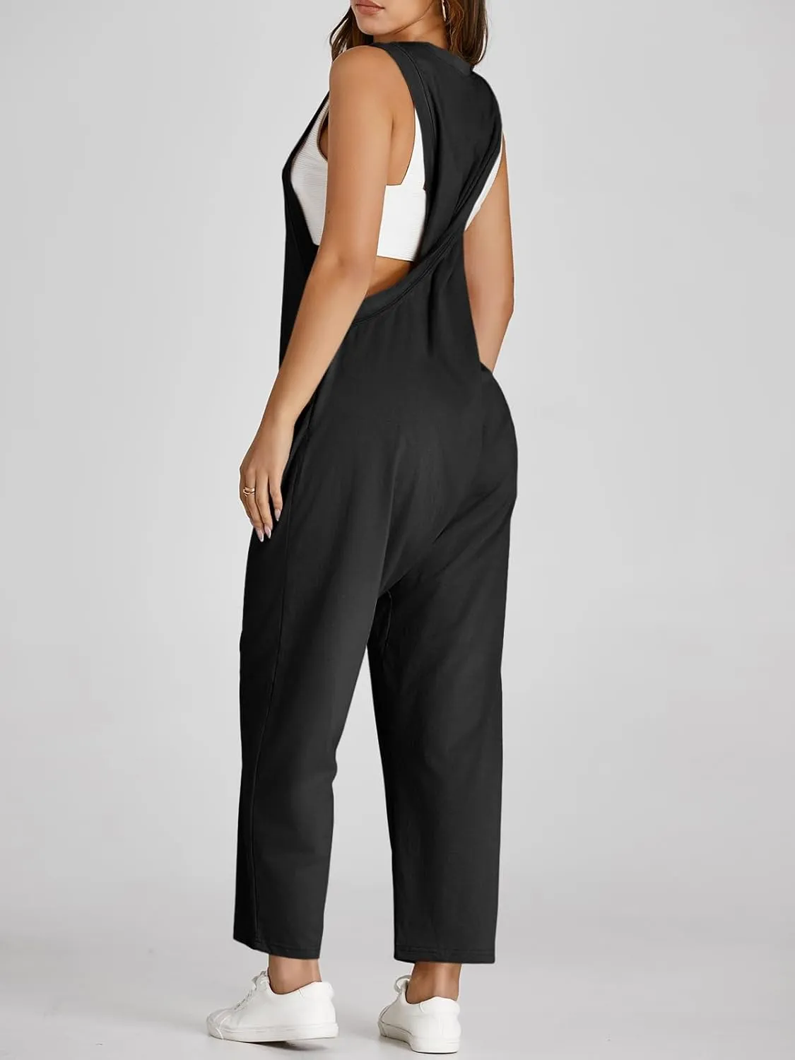 Tongmingyun Womens Casual Jumpsuits Twisted Back Loose Fit Sleeveless Outfits Harem Running Long Pants Rompers