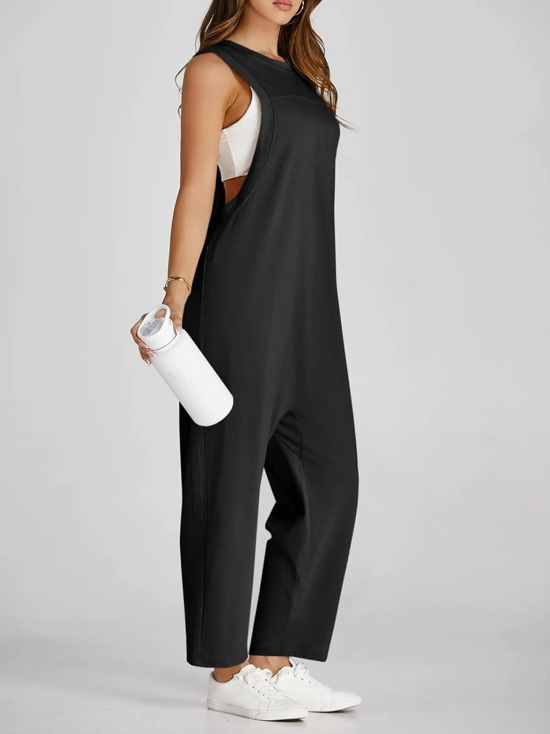 Tongmingyun Womens Casual Jumpsuits Twisted Back Loose Fit Sleeveless Outfits Harem Running Long Pants Rompers