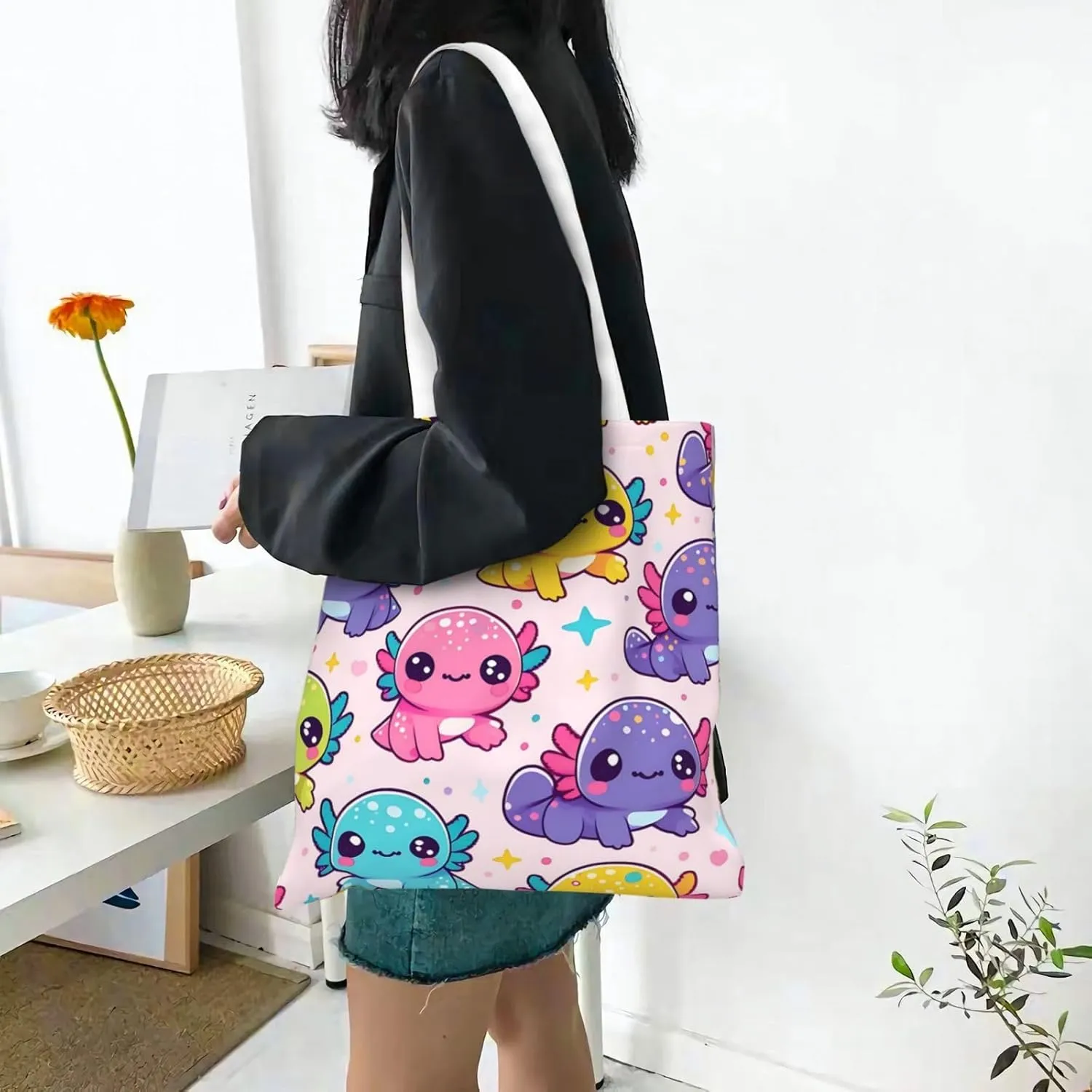 Topical Flowers Palm Leaves Tote Bag Reusable Shoulder Tote Bag For Women Lady Vacation, Shopping, Work
