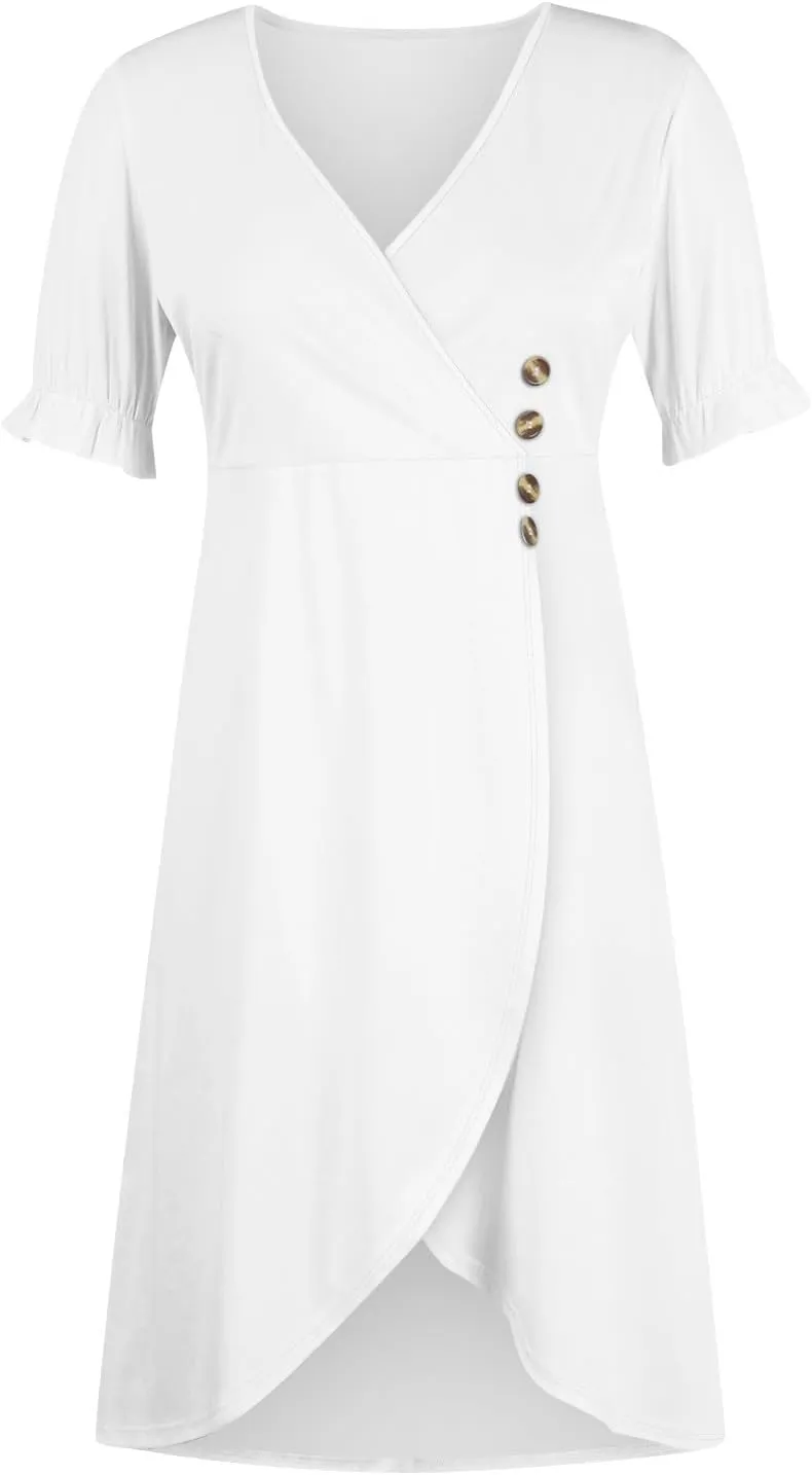 Travel Dresses for Women,Summer Elegant Wrap V Neck Boho Dress Flowy Ruched Hawaiian Maxi Summer Dress