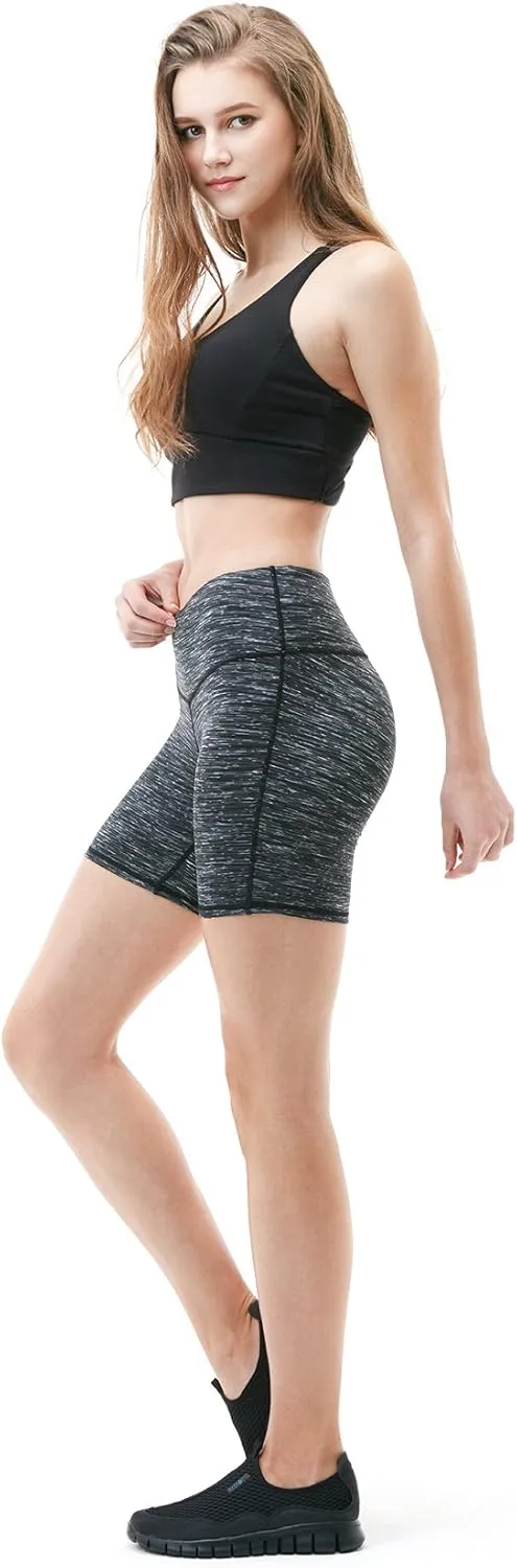 TSLA Women's High Waisted Bike Shorts, Workout Running Yoga Shorts with Pocket, Athletic Stretch Exercise Shorts